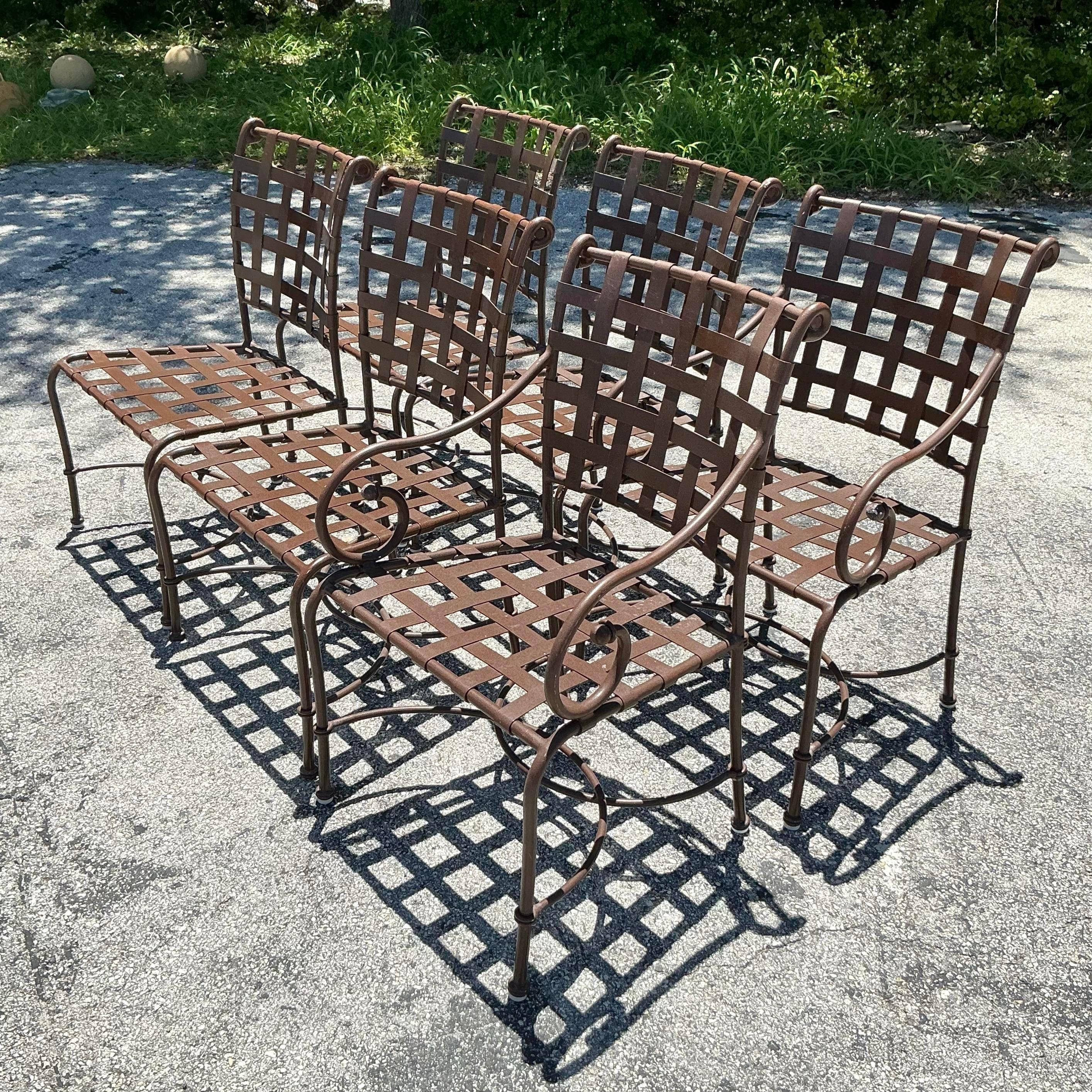 20th Century Vintage Regency Brown Jordan “Florentine” Cast Aluminum Dining Table & 6 Chairs