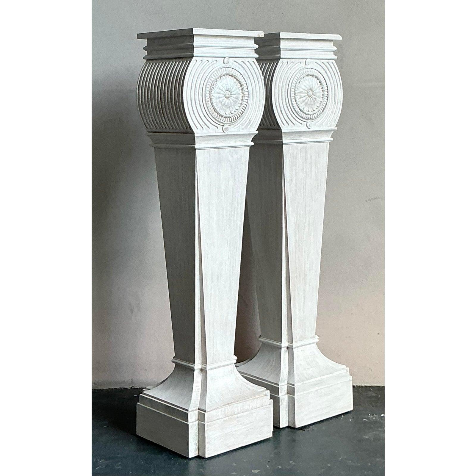 Neoclassical Vintage Regency Bunny Williams Home Pedestals - A Pair For Sale