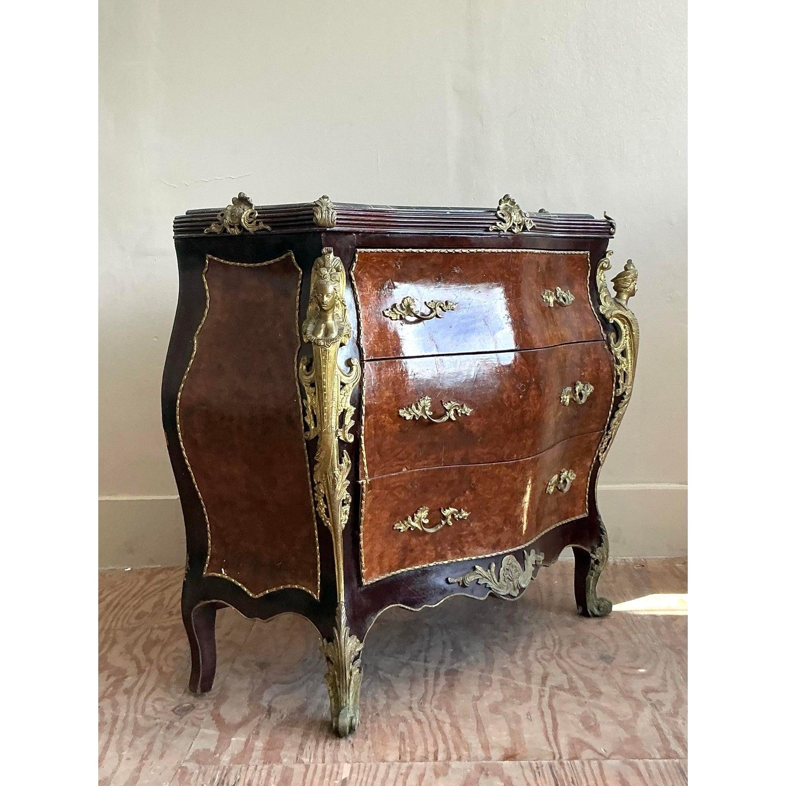 Vintage Regency Burl and Ormolu Chest of Drawers For Sale 4