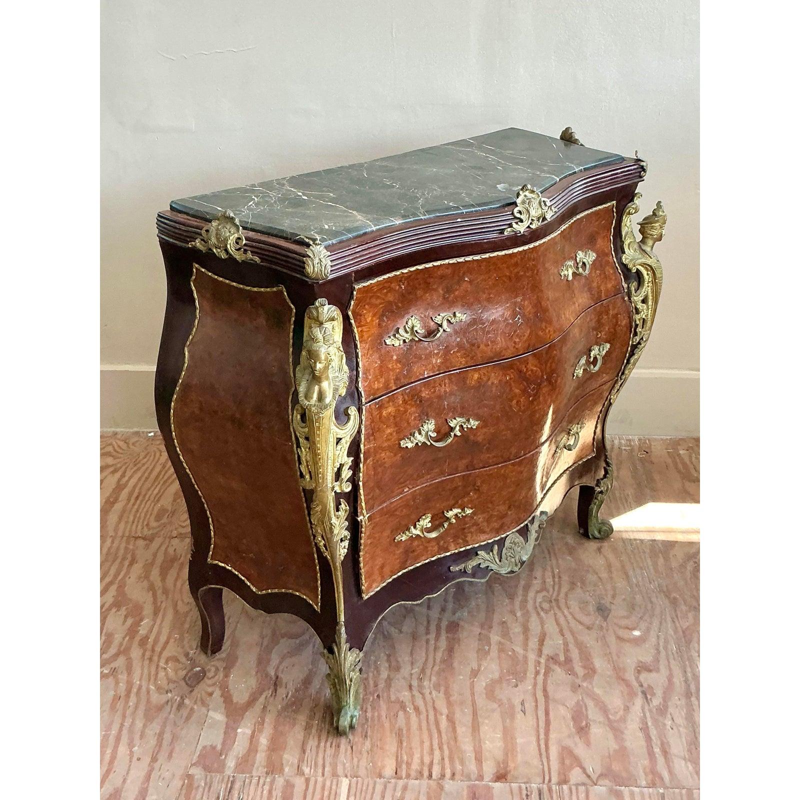 Vintage Regency Burl and Ormolu Chest of Drawers In Good Condition For Sale In West Palm Beach, FL