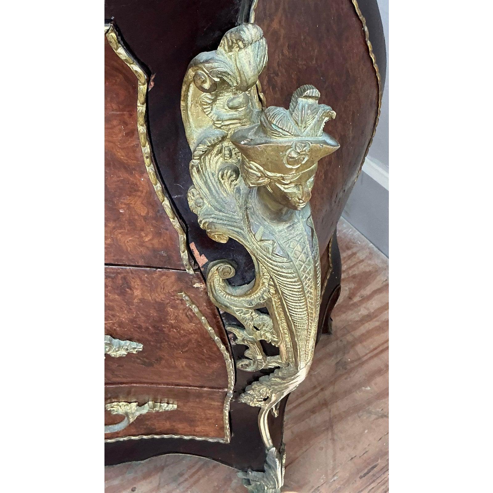 20th Century Vintage Regency Burl and Ormolu Chest of Drawers For Sale
