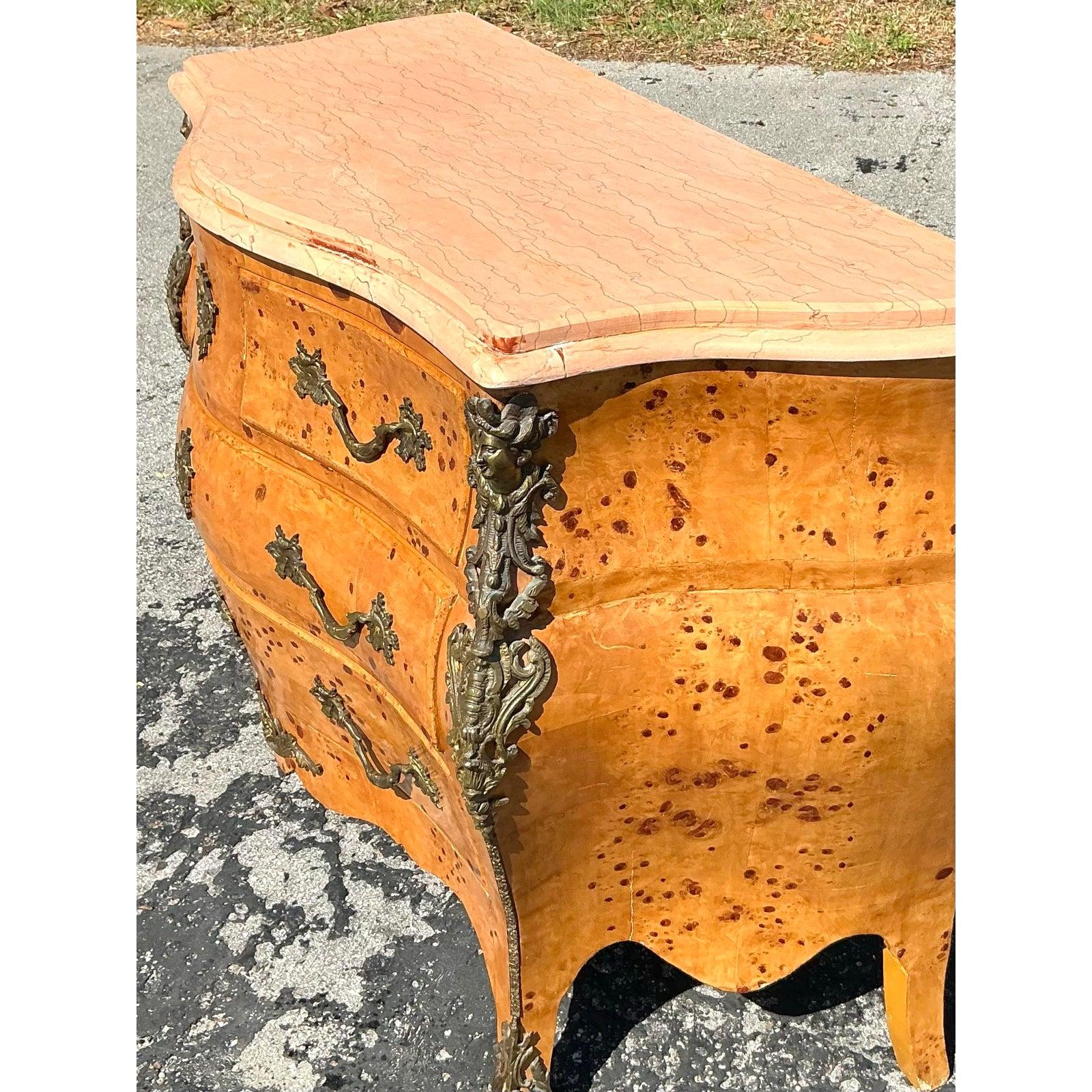 Hollywood Regency Vintage Regency Burl and Ormolu Commode For Sale
