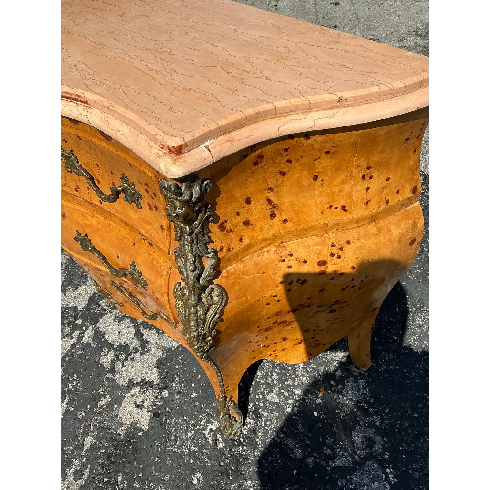 20th Century Vintage Regency Burl and Ormolu Commode For Sale
