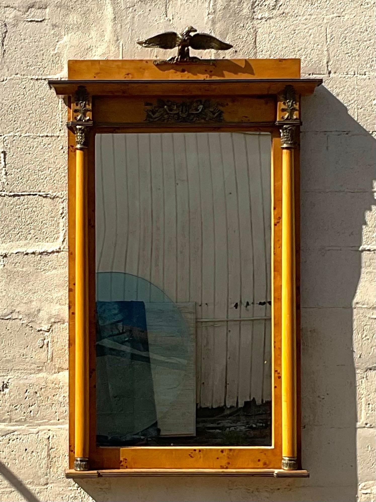American Vintage Regency Burl and Ormolu Mirror For Sale