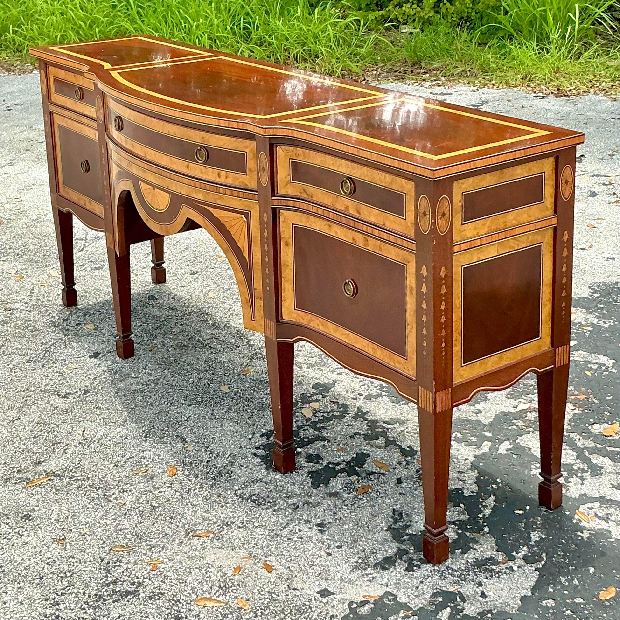 Credenza Sheridan d'epoca Regency con intarsi in radica In condizioni buone in vendita a west palm beach, FL
