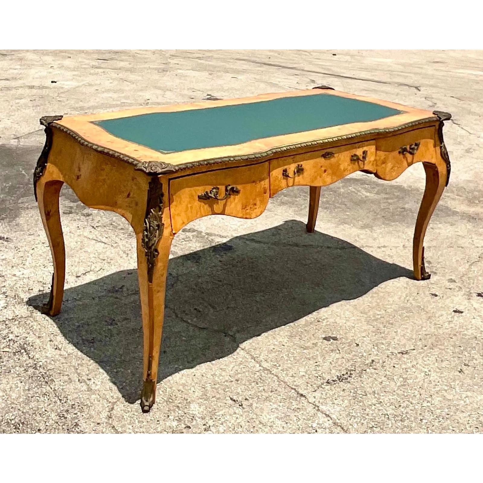 Vintage Regency Burl Wood and Brass Ormolu Writing Desk 2