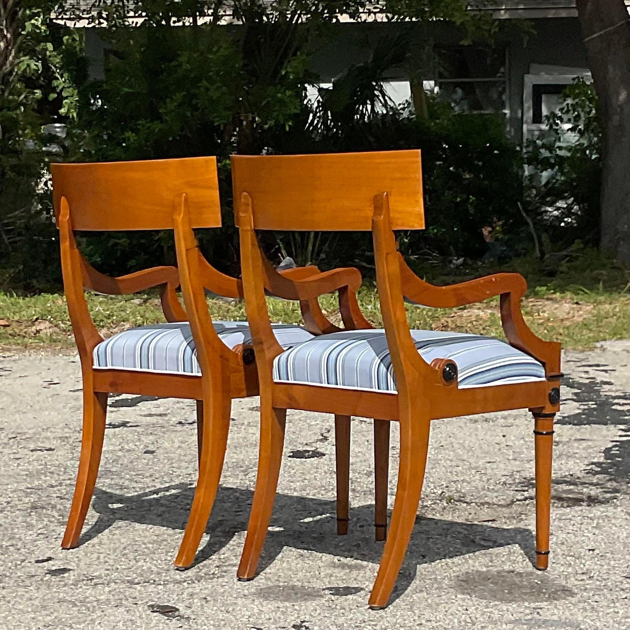 Vintage Regency Burl Wood Biedermeier Style Klismos Chairs, a Pair 2