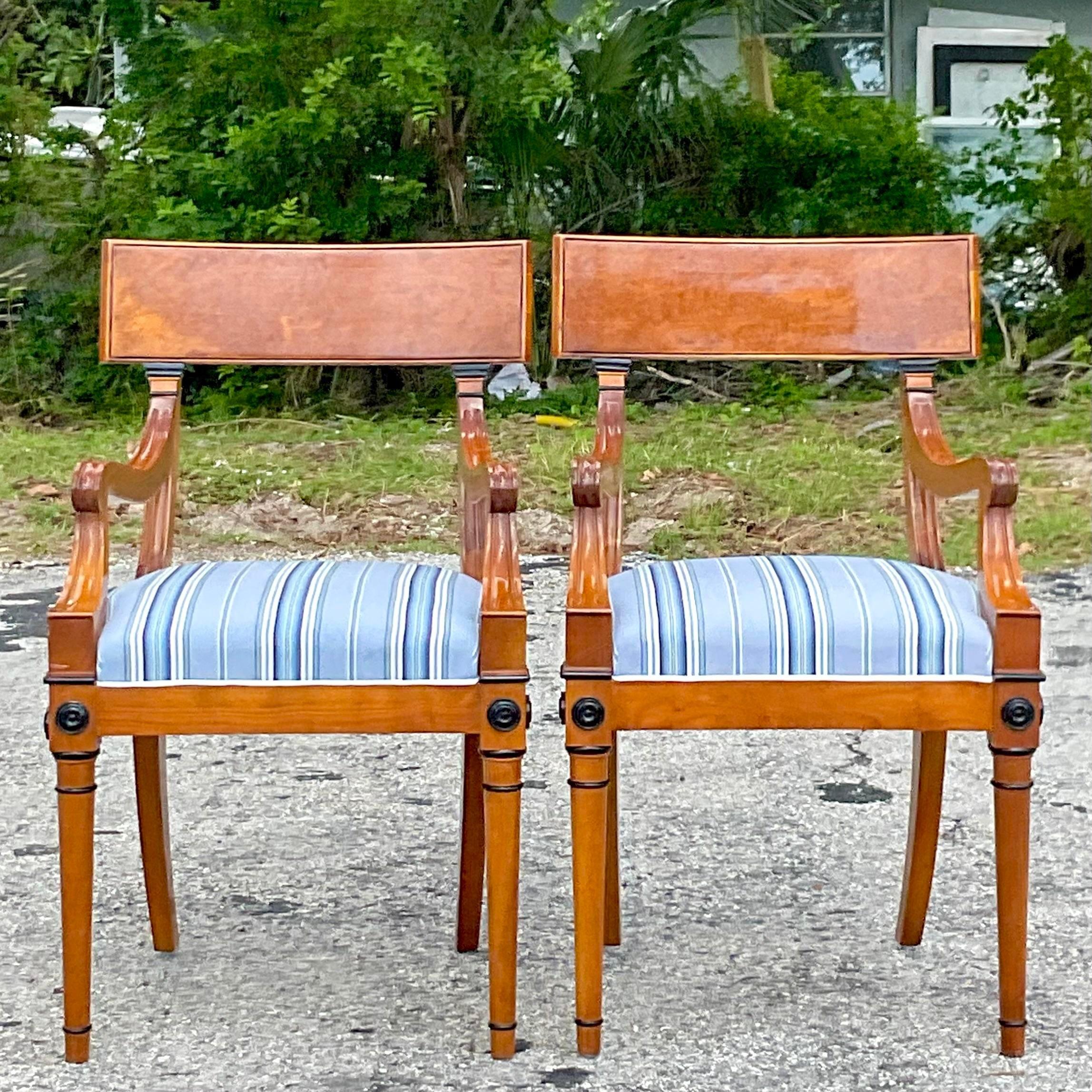 Vintage Regency Burl Wood Biedermeier Style Klismos Chairs, a Pair 3