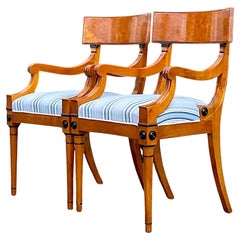 Vintage Regency Burl Wood Biedermeier Style Klismos Chairs, a Pair