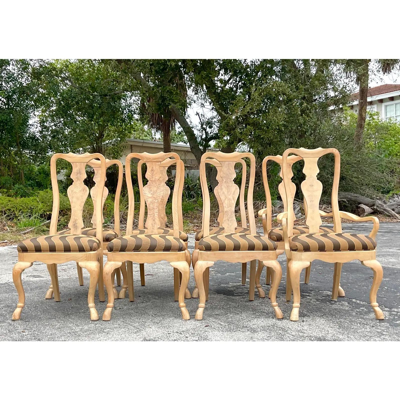 Vintage Regency Burl Wood Dining Chairs - Set of 8 For Sale 5