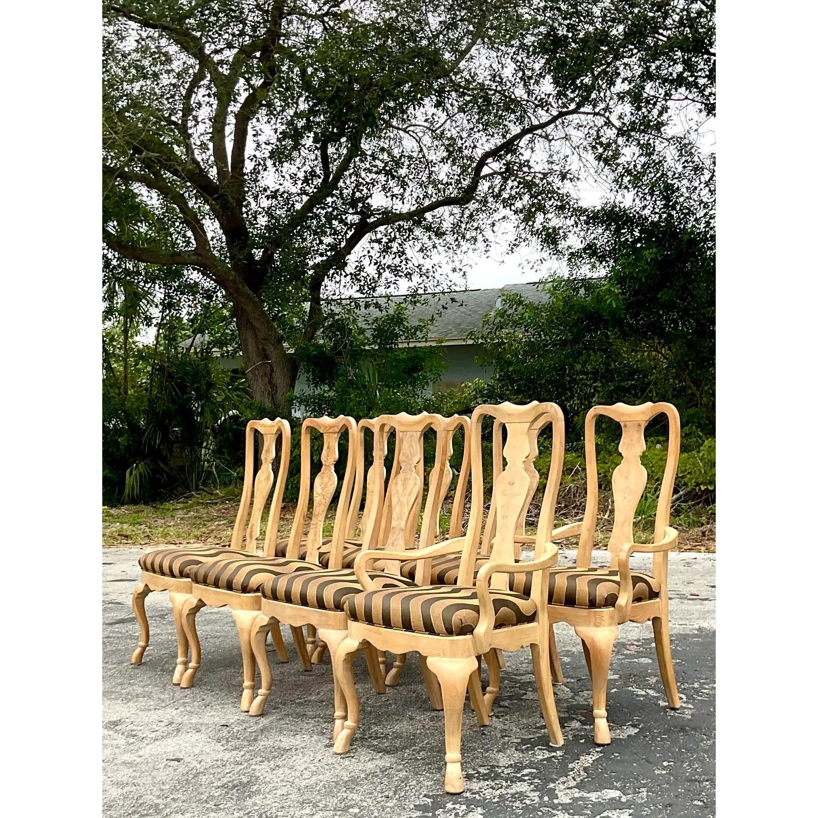 North American Vintage Regency Burl Wood Dining Chairs - Set of 8 For Sale