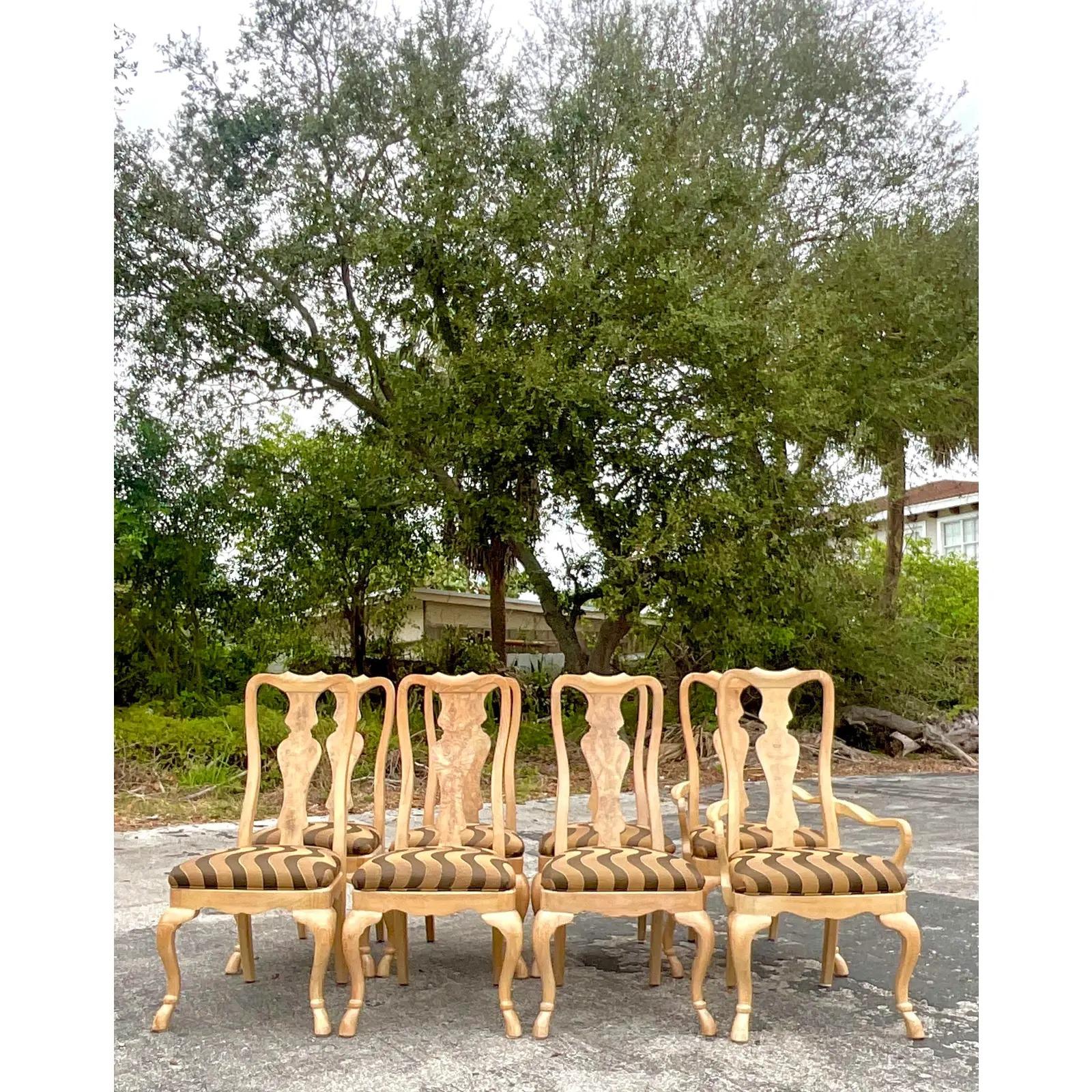 Vintage Regency Burl Wood Dining Chairs - Set of 8 In Good Condition For Sale In west palm beach, FL