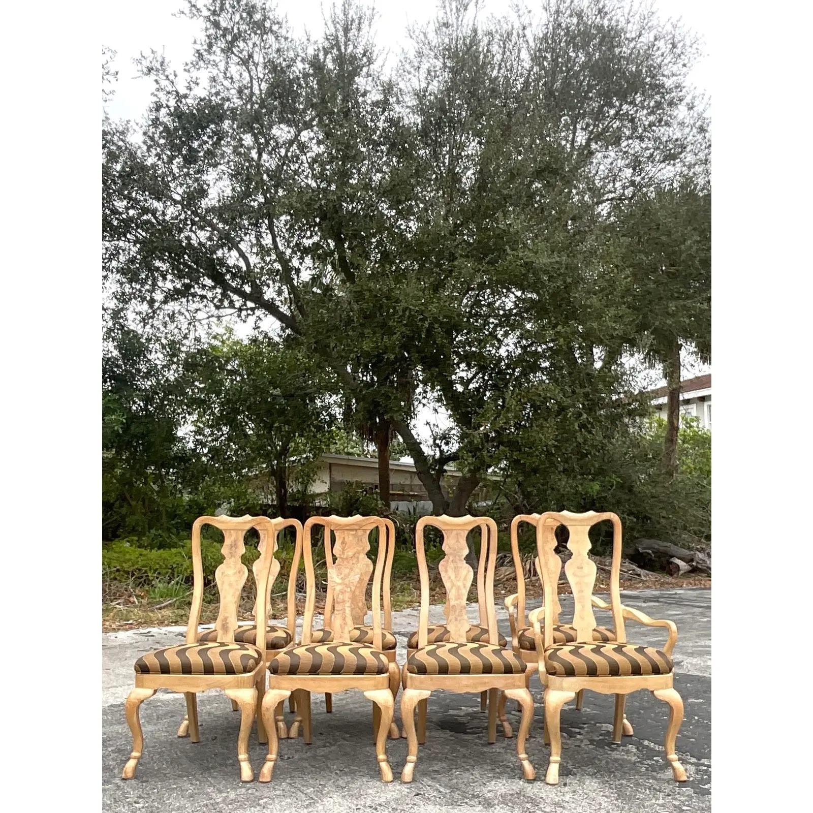 Vintage Regency Burl Wood Dining Chairs - Set of 8 For Sale 1