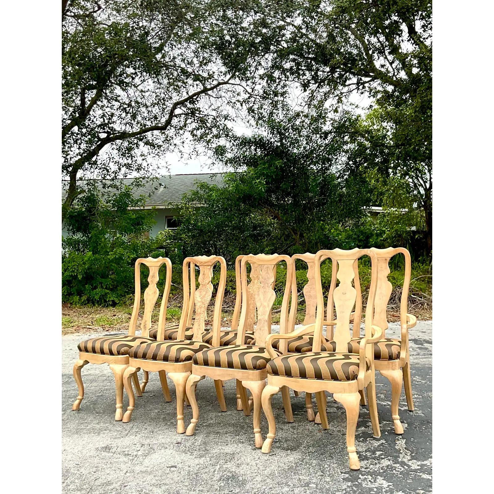 Vintage Regency Burl Wood Dining Chairs - Set of 8 For Sale 2