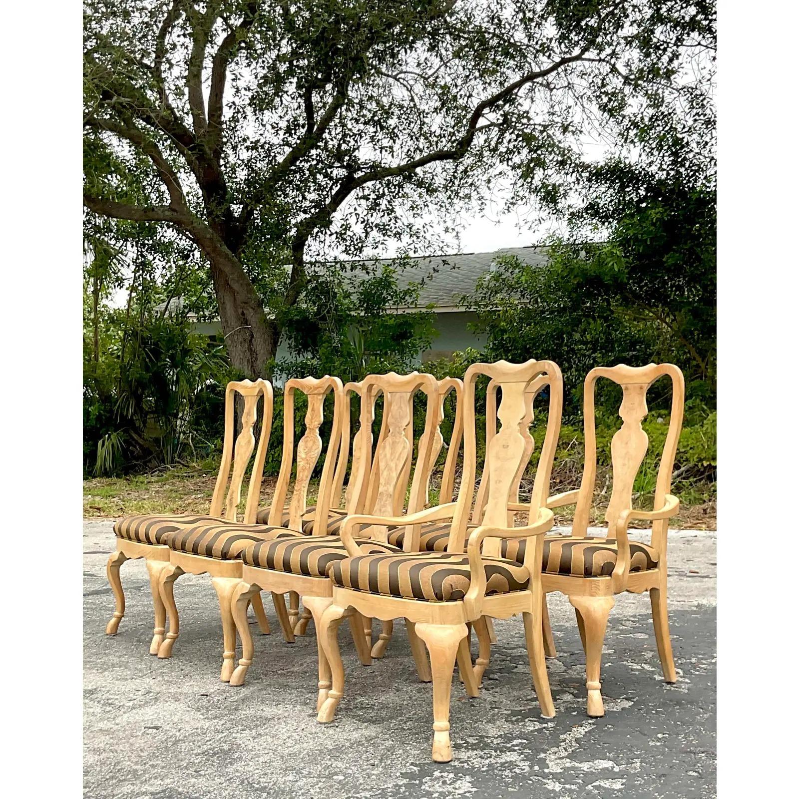 Vintage Regency Burl Wood Dining Chairs - Set of 8 For Sale 4