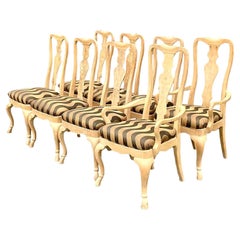 Vintage Regency Burl Wood Dining Chairs - Set of 8