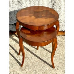 Vintage Regency Burl Wood Nesting Table