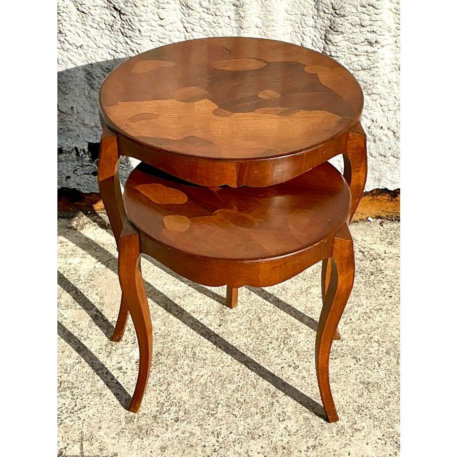 American Vintage Regency Burl Wood Nesting Table For Sale