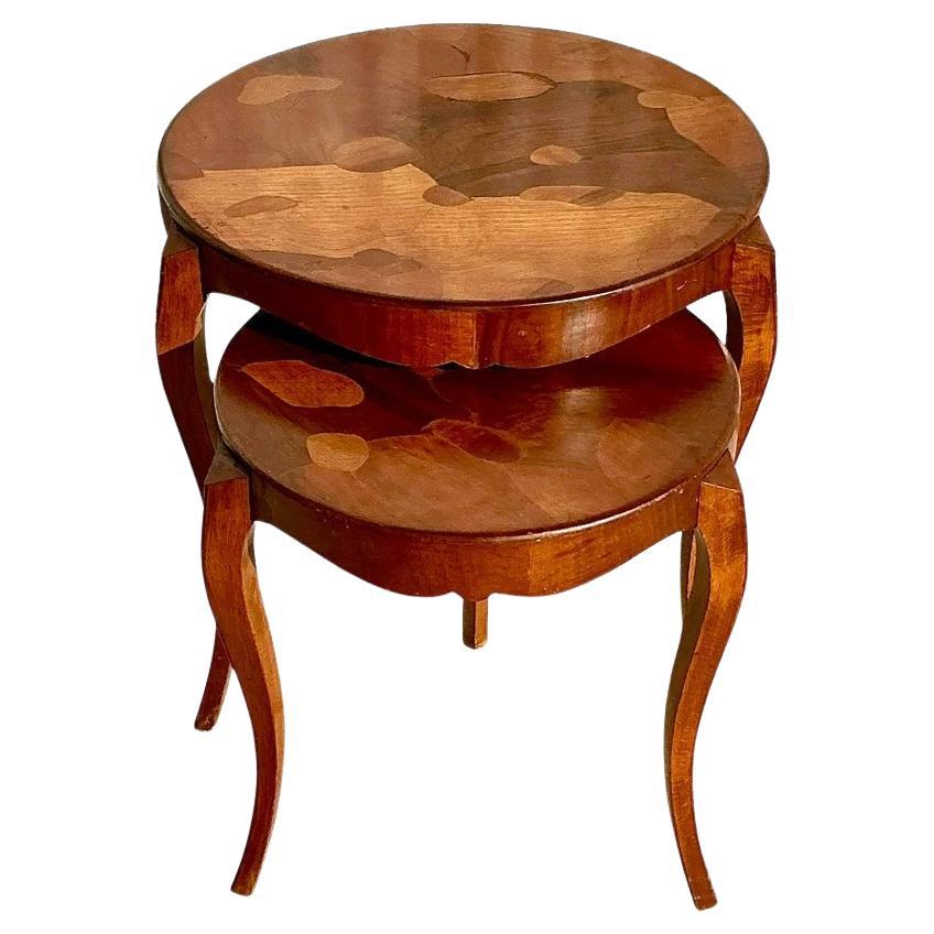 Vintage Regency Burl Wood Nesting Table