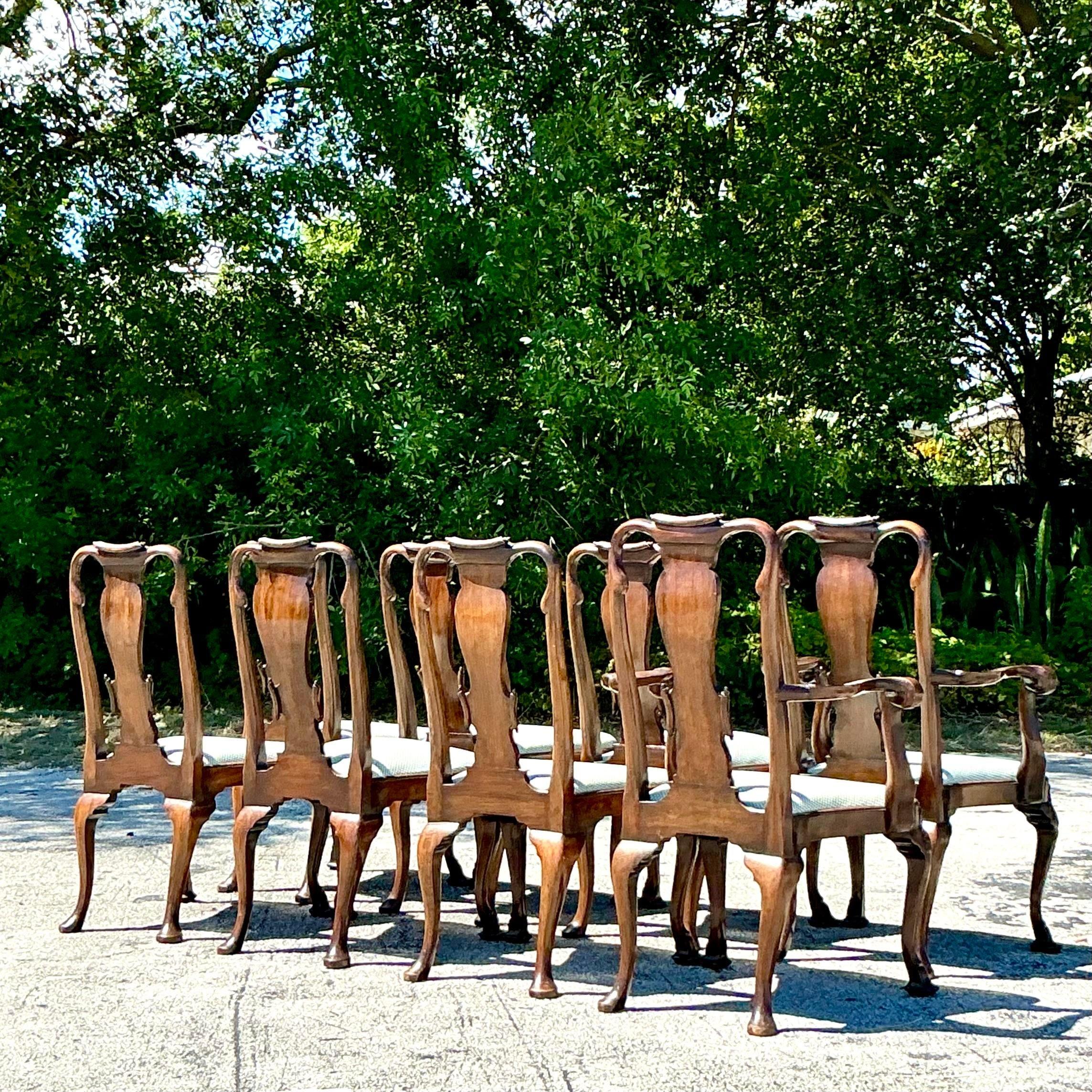 Sedie da pranzo Queen Anne in legno di radica d'epoca - Set di 8 pezzi in vendita 5