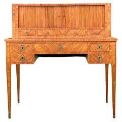 Vintage Regency Burl Wood Writing Desk With Tambour Doors