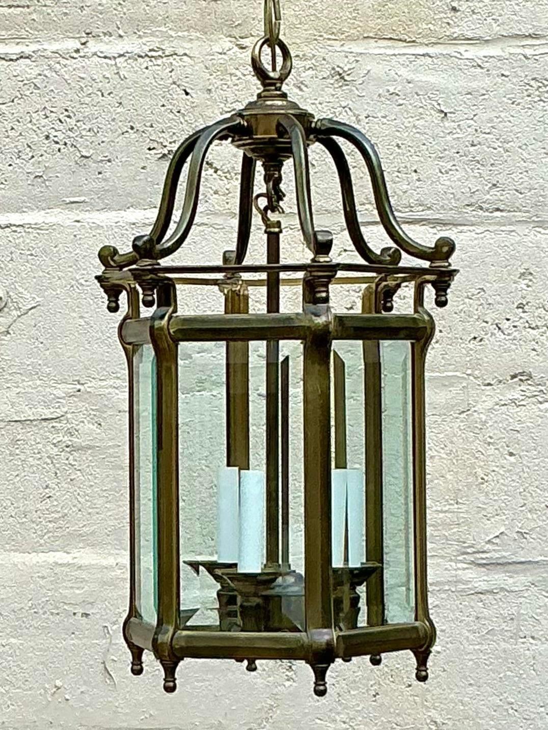 Vintage Regency Laterne aus brüniertem Messing (amerikanisch) im Angebot