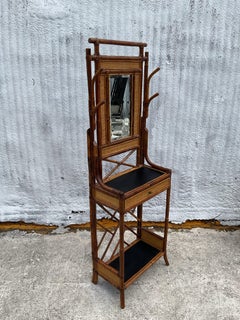 Vintage Regency Burnt Bamboo and Wicker Hall Tree