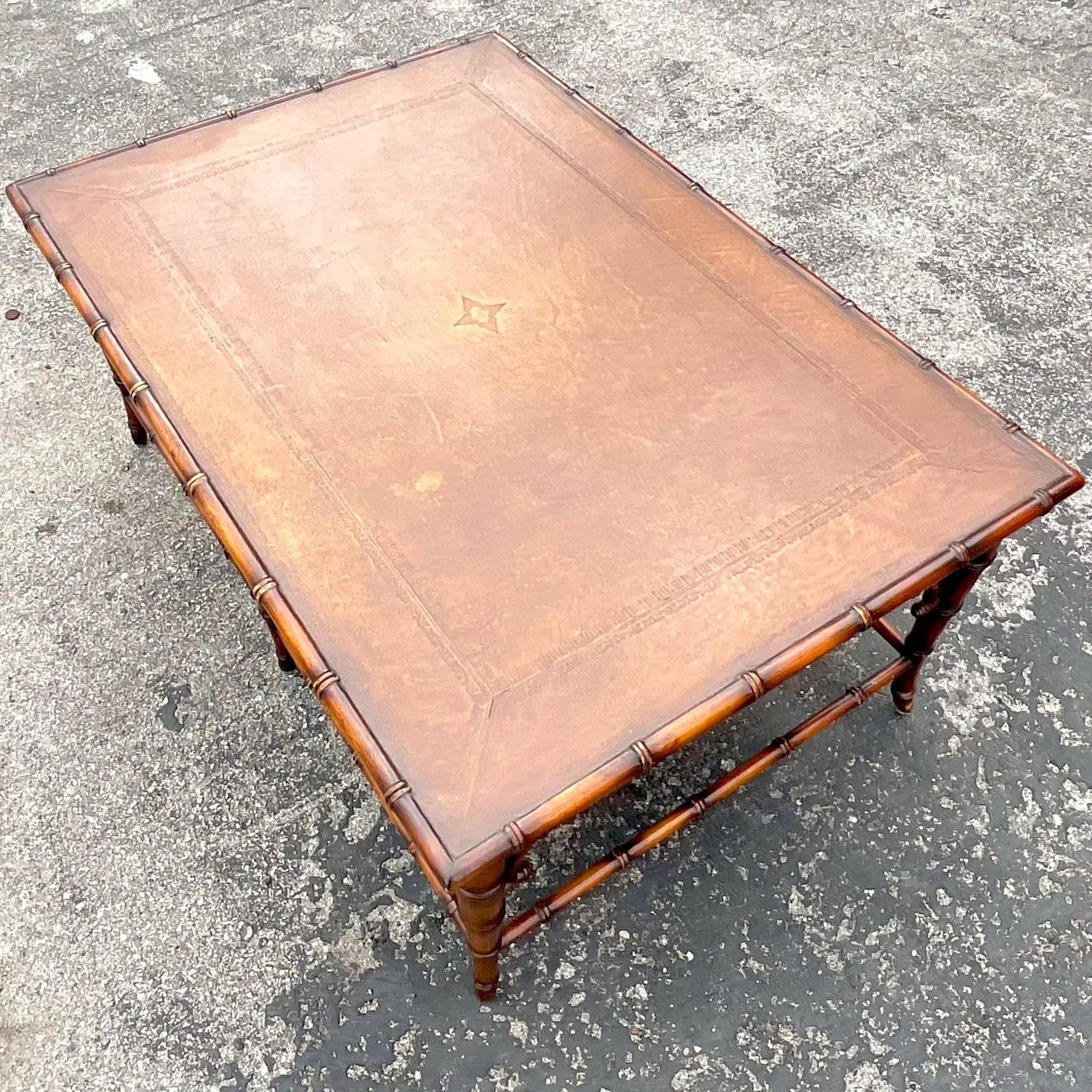 Vintage Regency Burnt Bamboo Coffee Table For Sale 1