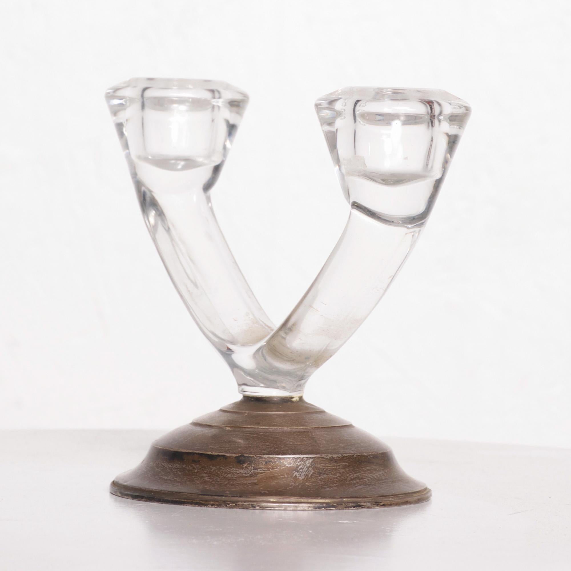 1960s W M Rogers Sterling Silver & Glass Double Arm Candle Holder For Sale 6