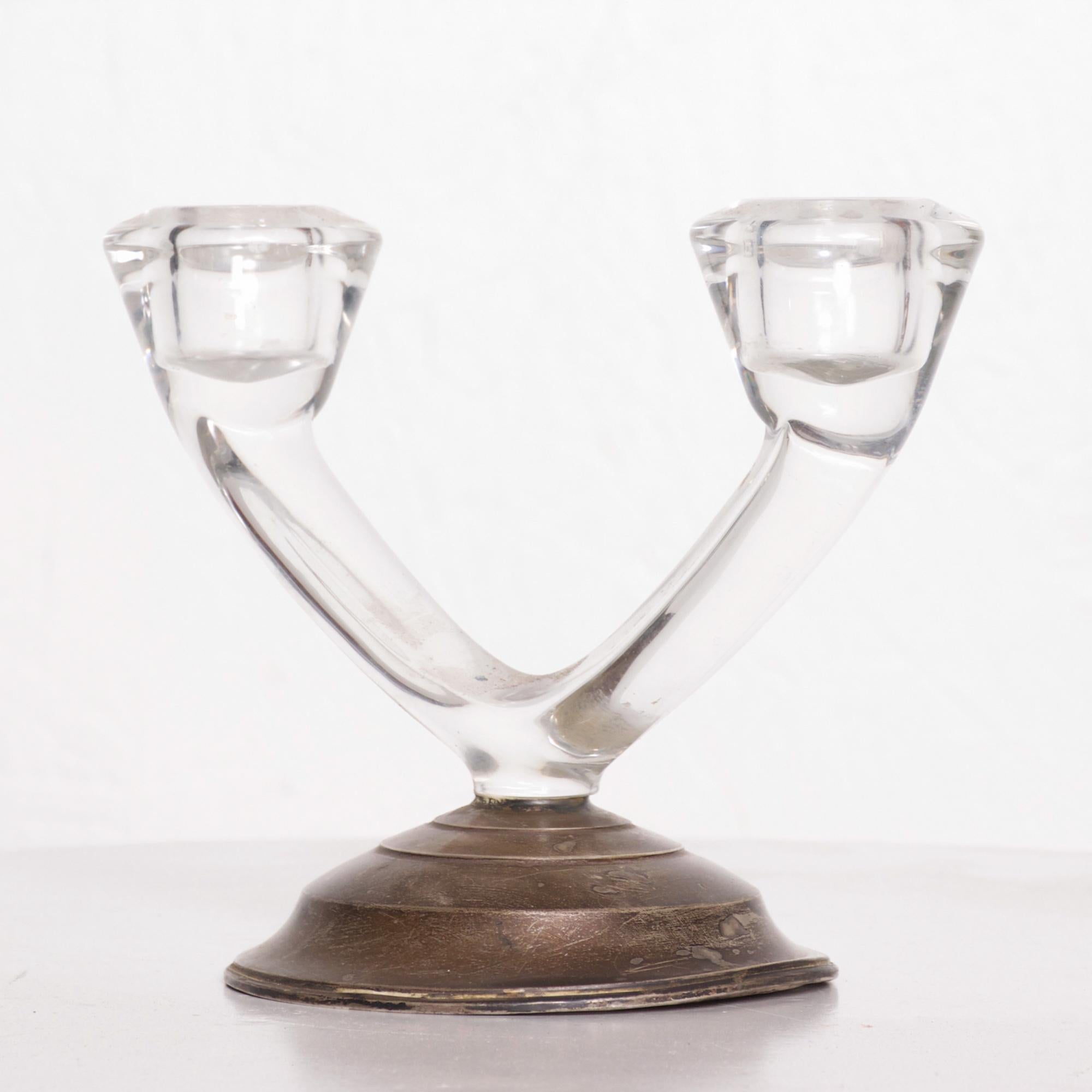 1960s W M Rogers Sterling Silver & Glass Double Arm Candle Holder For Sale 7