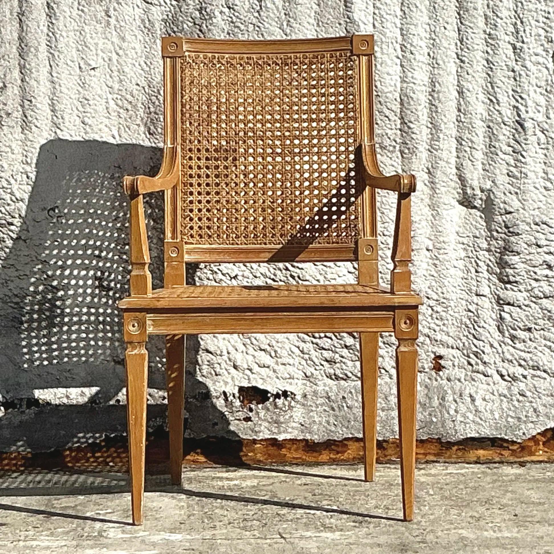 Vintage Regency Cane and Wood Arm Chair For Sale 2