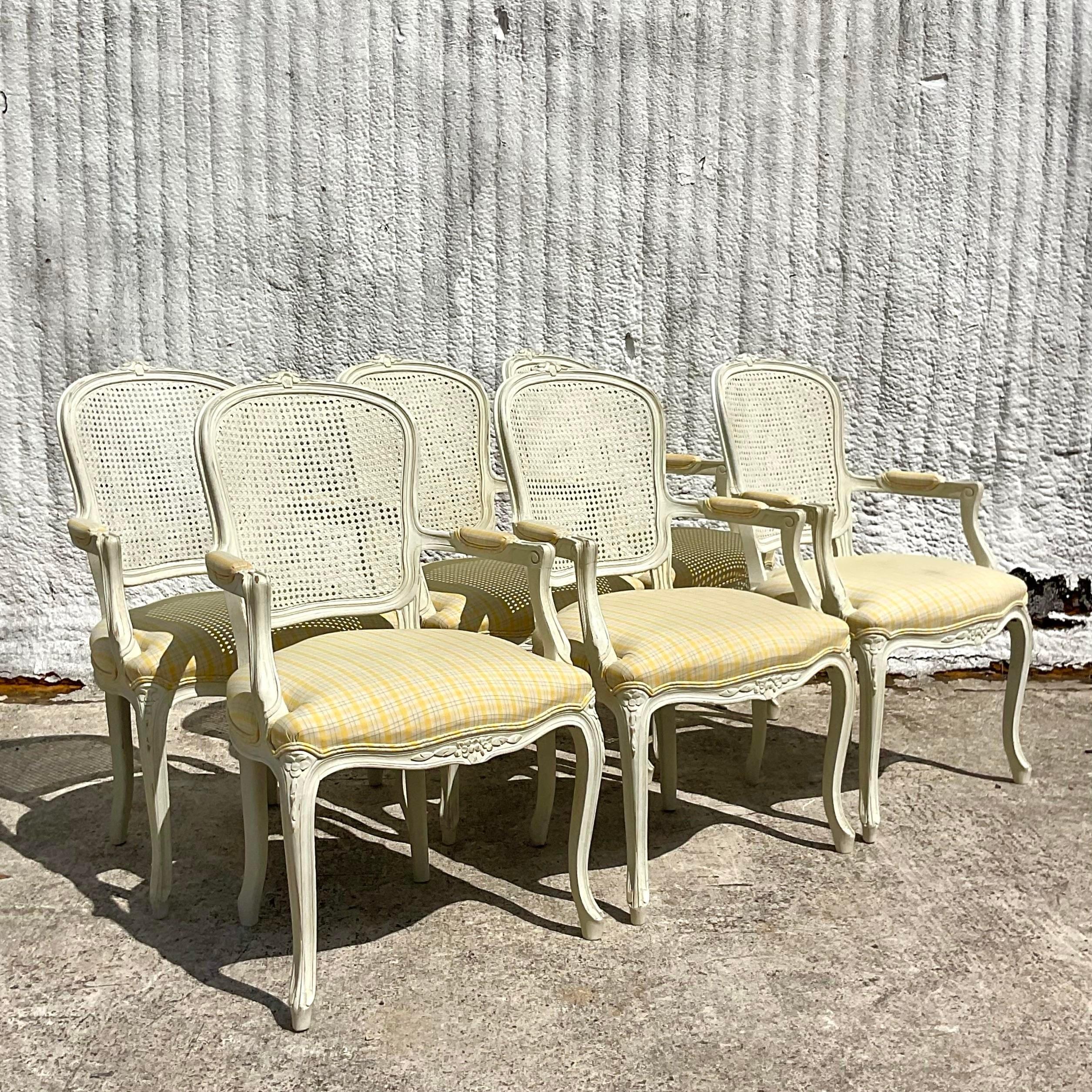 American Vintage Regency Cane Back Dining Chairs - Set of 6 For Sale