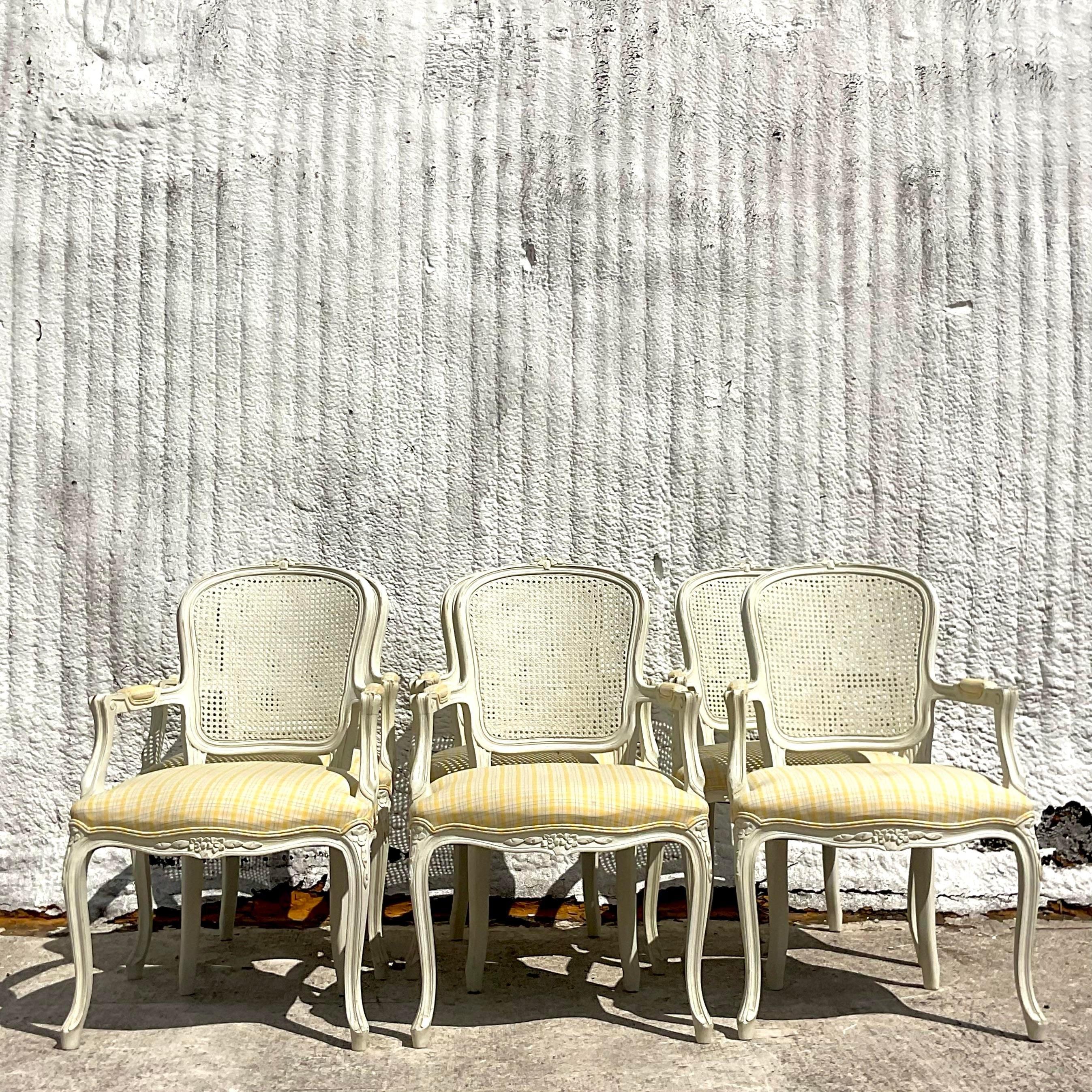 Chaises de salle à manger Regency vintage à dossier canné - Lot de 6 Bon état - En vente à west palm beach, FL
