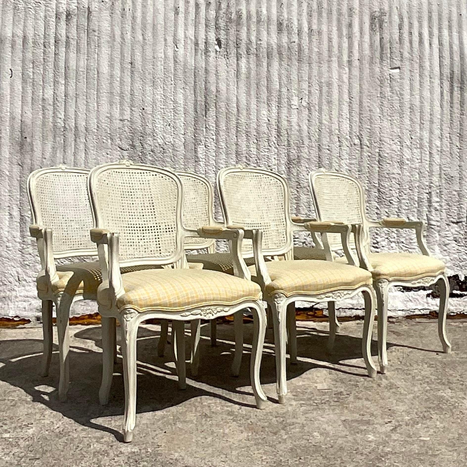 20th Century Vintage Regency Cane Back Dining Chairs - Set of 6 For Sale