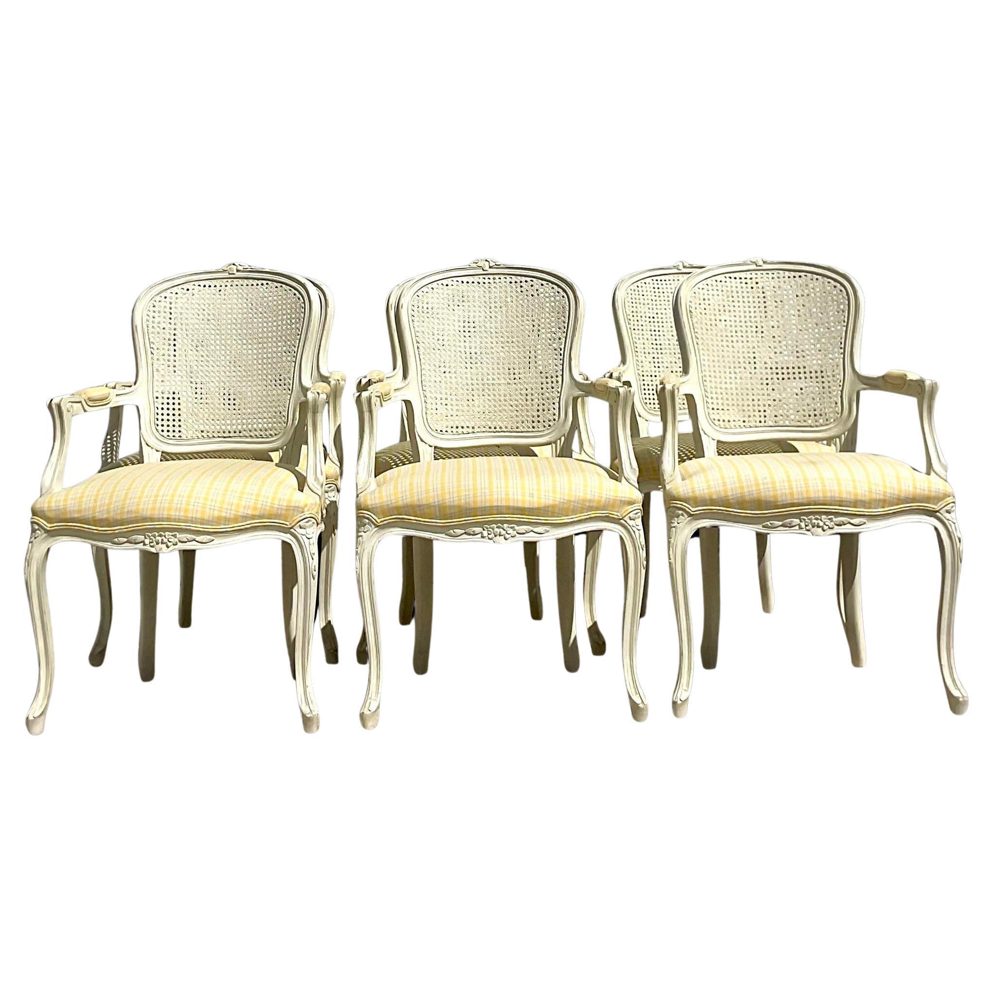 Chaises de salle à manger Regency vintage à dossier canné - Lot de 6 en vente