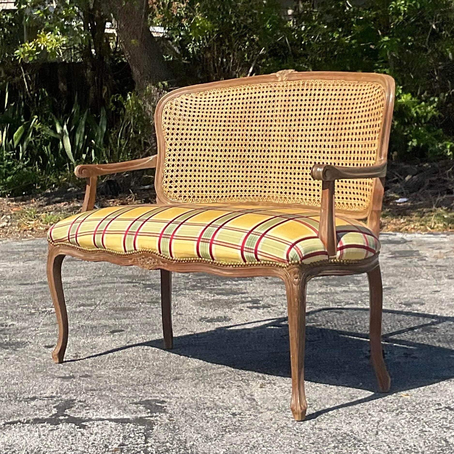 Vintage Regency Cane Back Settee In Good Condition For Sale In west palm beach, FL