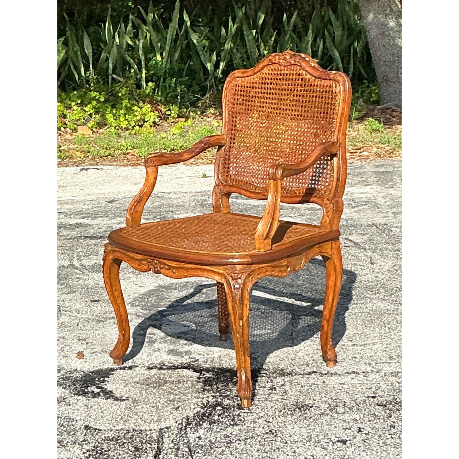 Tessuto Sedia Fauteuil in canna Regency d'epoca in vendita