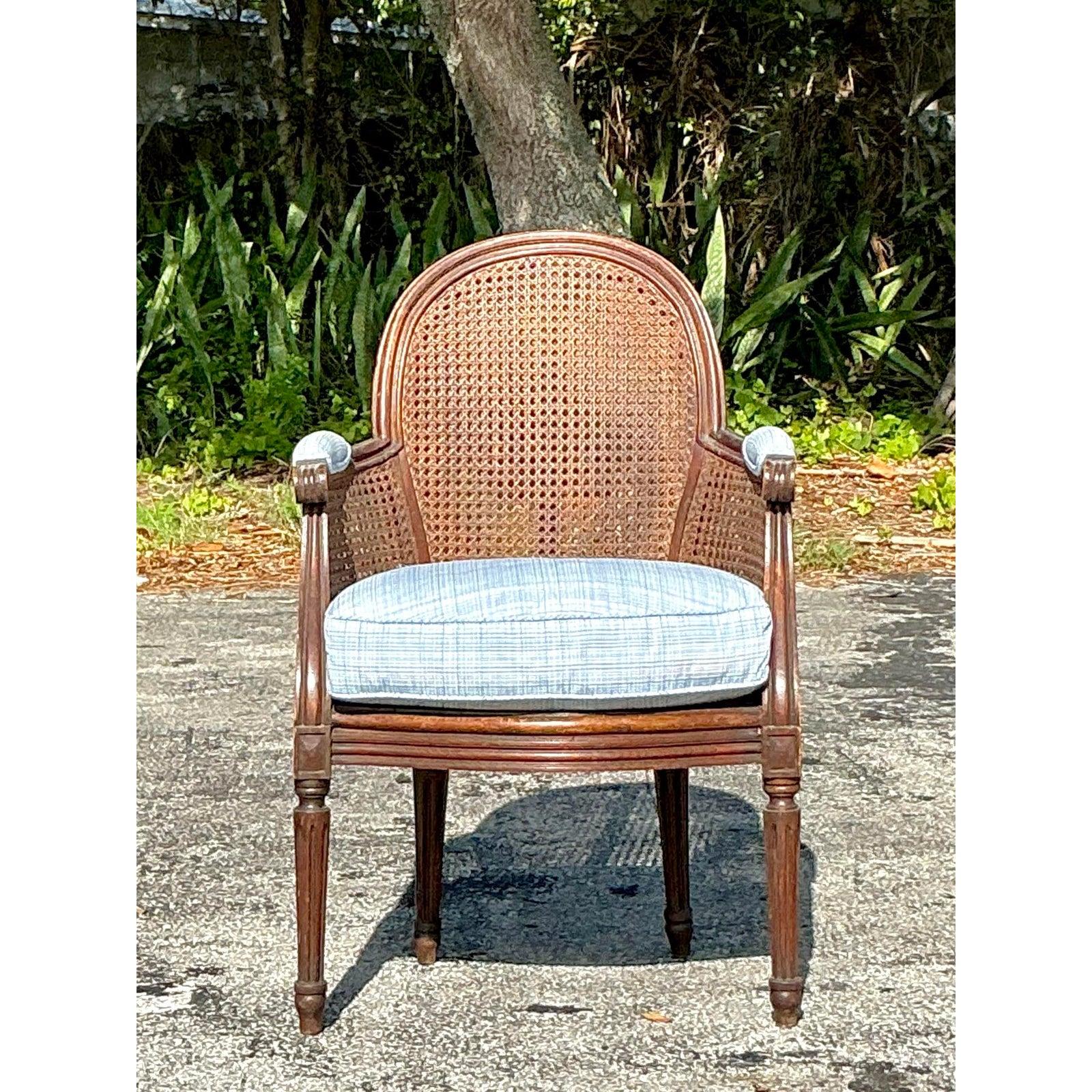 Vintage Regency Cane Fireside Bergere Stuhl im Zustand „Gut“ im Angebot in west palm beach, FL
