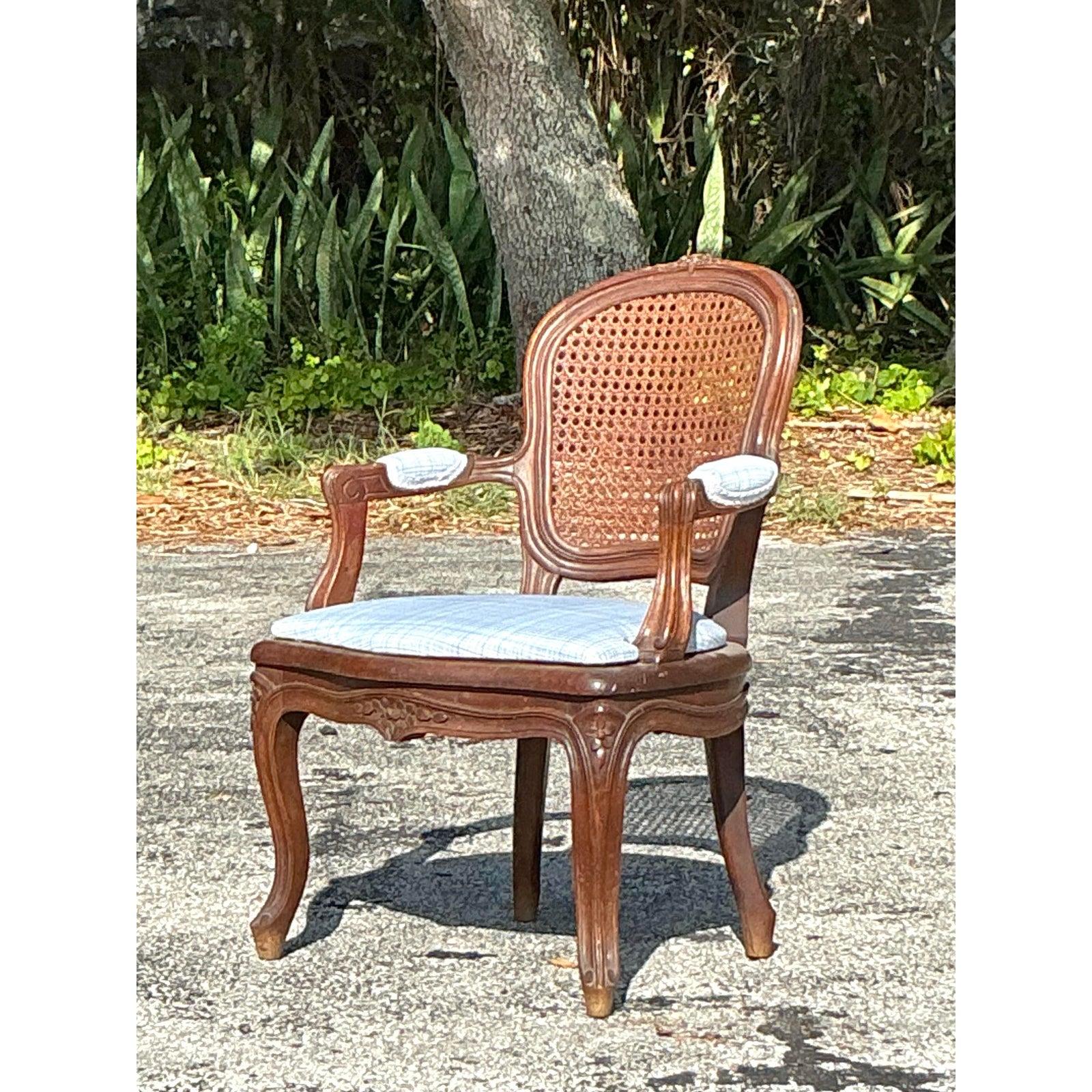 Tappezzeria Sedia Fauteuil da camino in canna Regency d'epoca in vendita