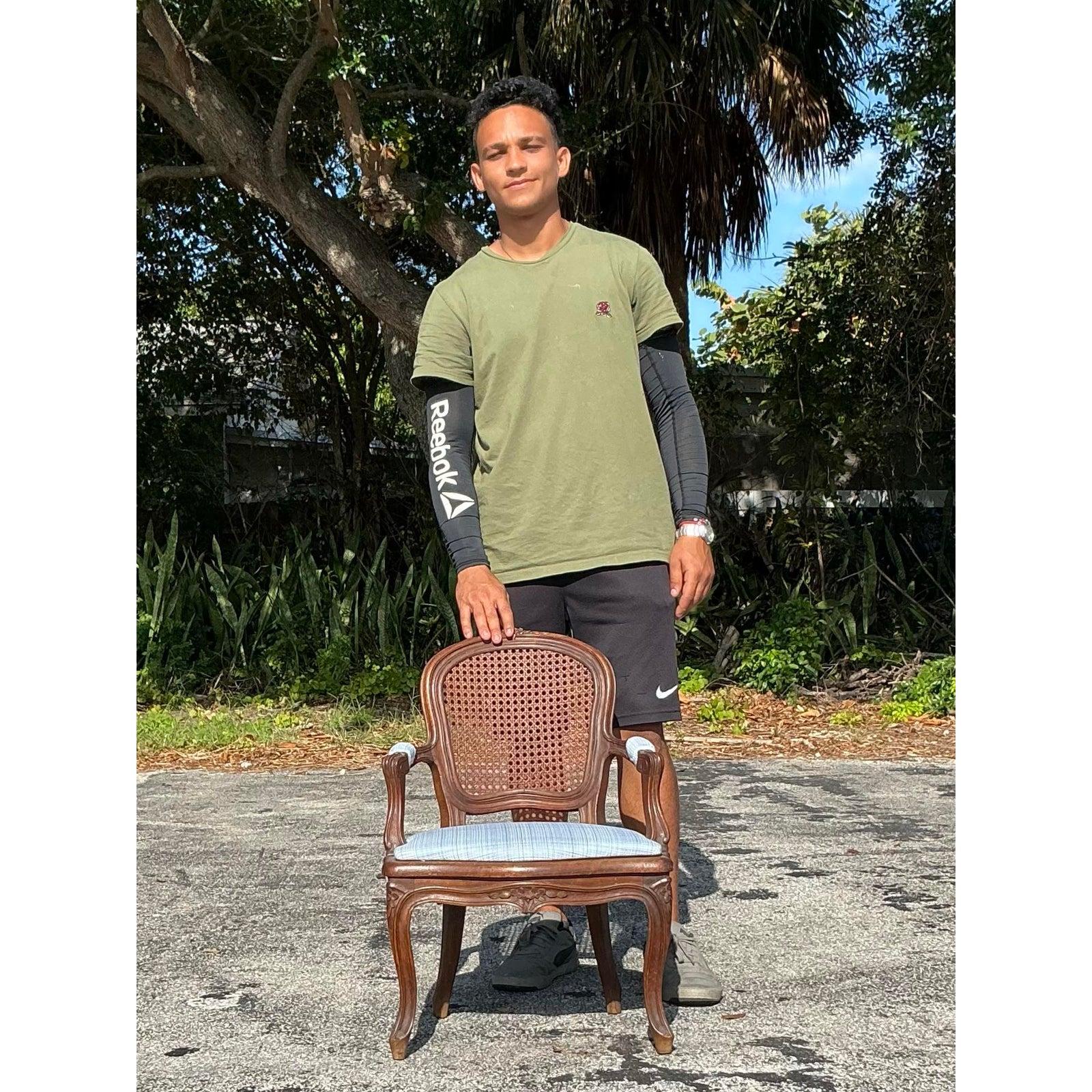 Sedia Fauteuil da camino in canna Regency d'epoca in vendita 1