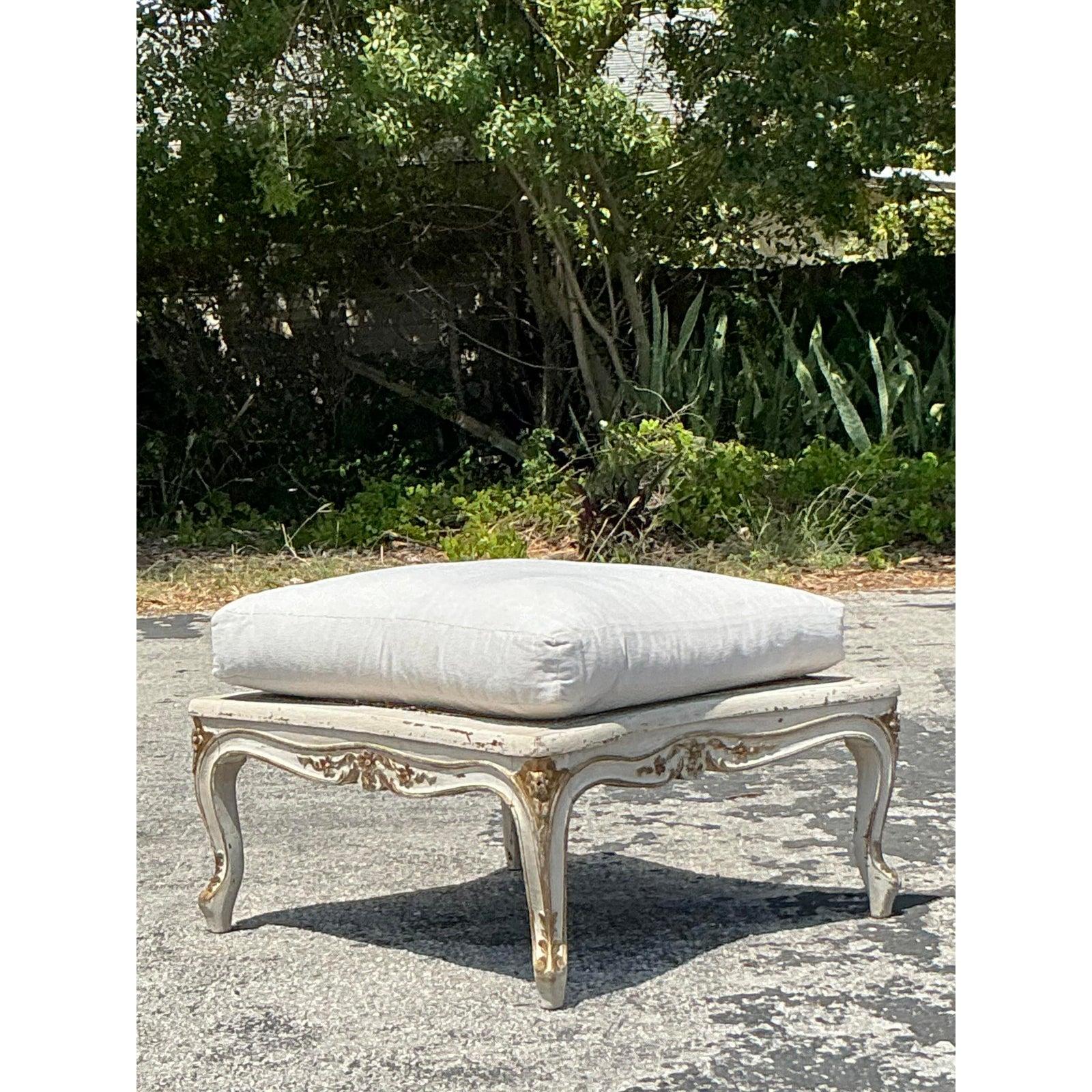 italien Pouf canné Regency vintage en vente