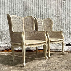 Vintage Regency Cane Panel Wingback Chairs - a Pair