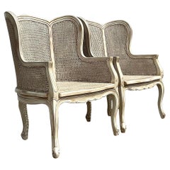Retro Regency Cane Panel Wingback Chairs - a Pair