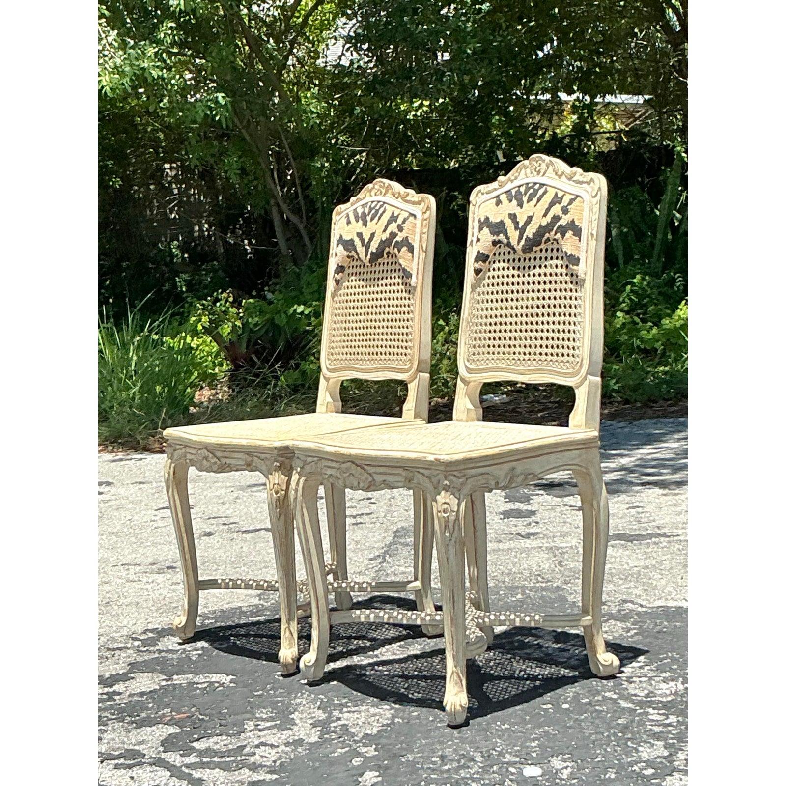 Vintage Regency Cane Side Chairs - A Pair en vente 3