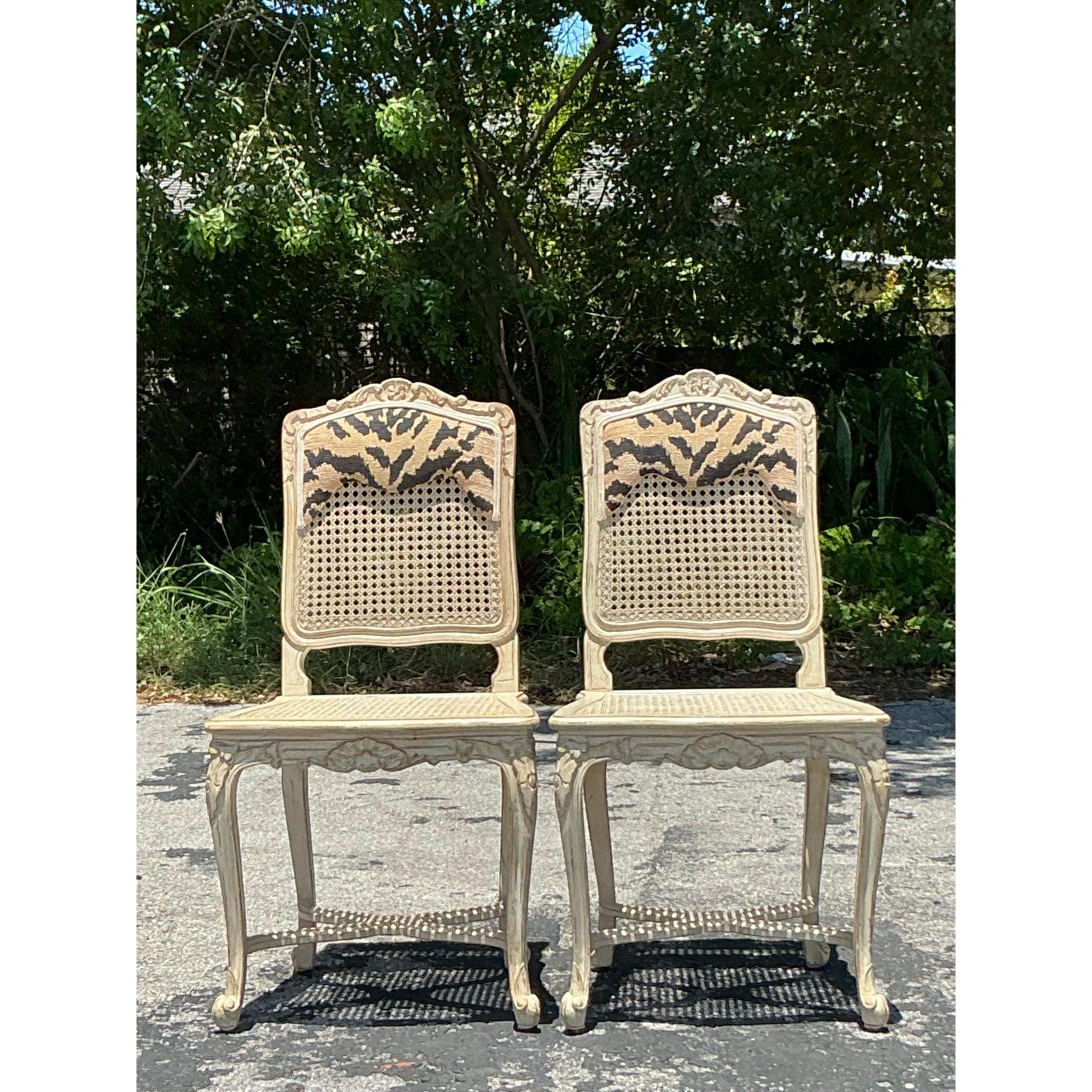 Américain Vintage Regency Cane Side Chairs - A Pair en vente