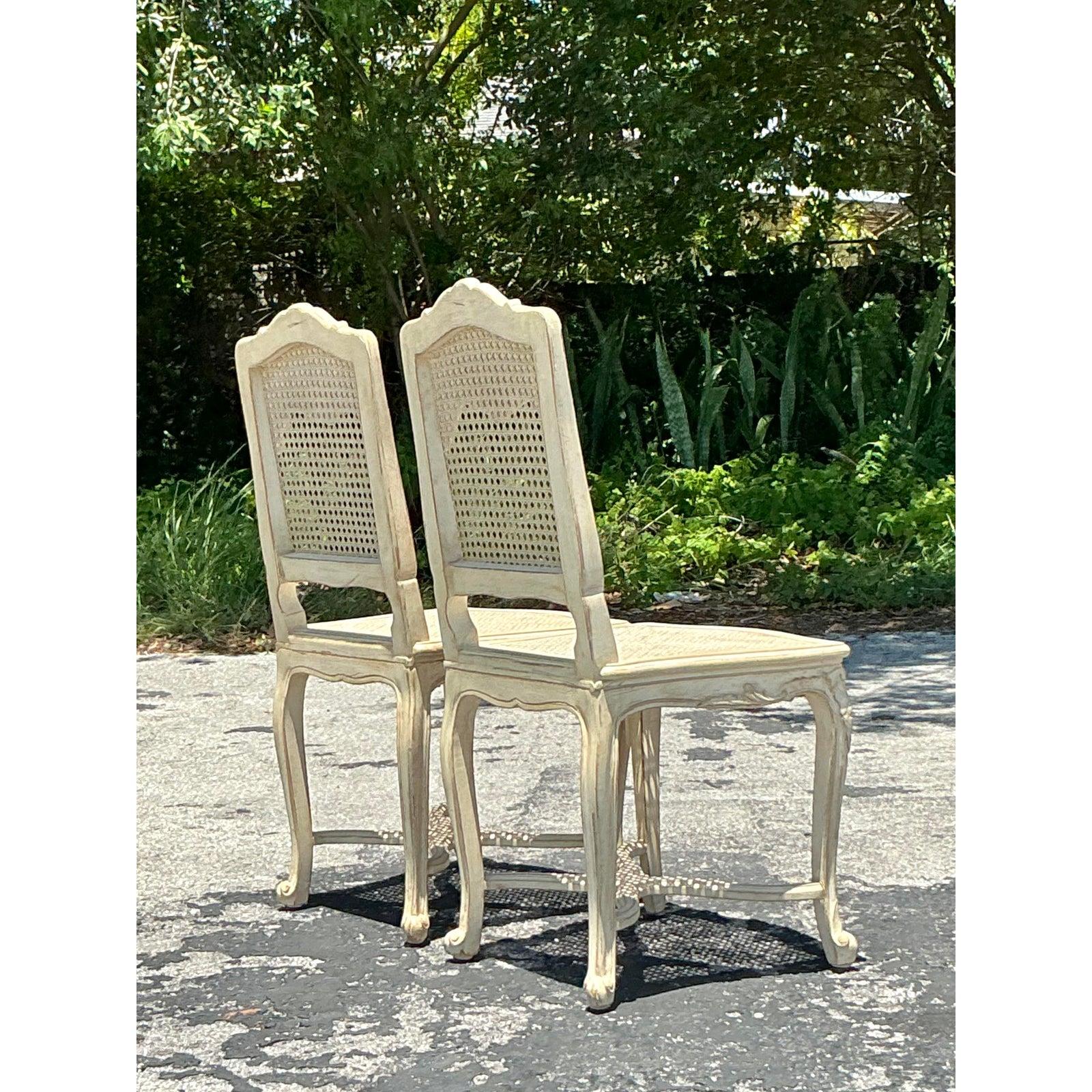 Vintage Regency Cane Side Chairs - A Pair Bon état - En vente à west palm beach, FL