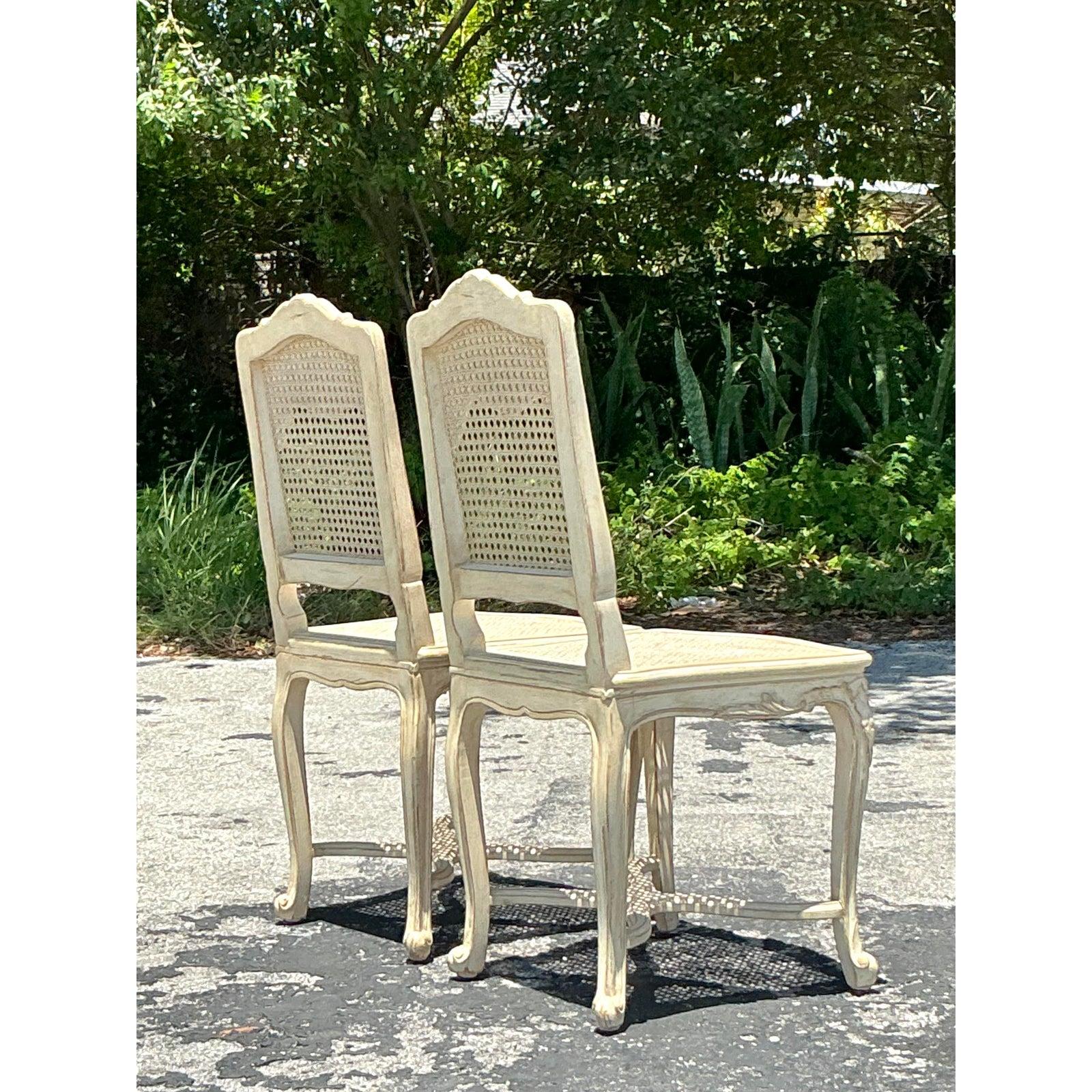 20ième siècle Vintage Regency Cane Side Chairs - A Pair en vente
