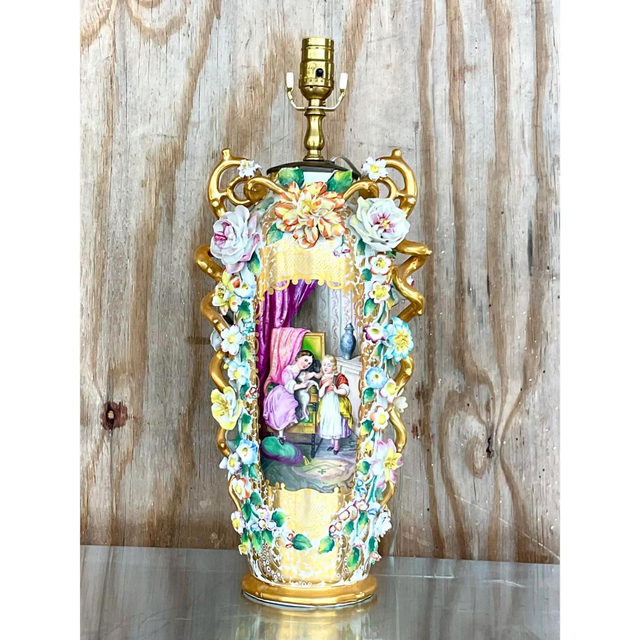 Vintage Regency Capodimonte Table Lamp In Good Condition For Sale In west palm beach, FL