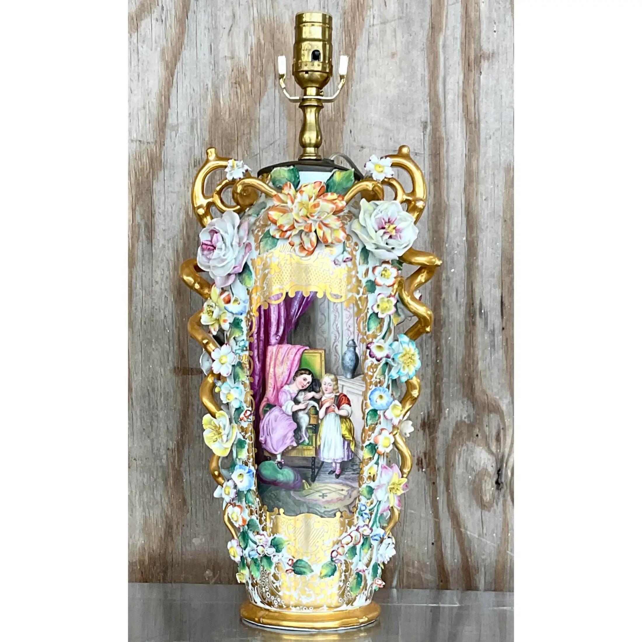 Vintage Regency Capodimonte-Tischlampe im Regency-Stil (Porzellan) im Angebot