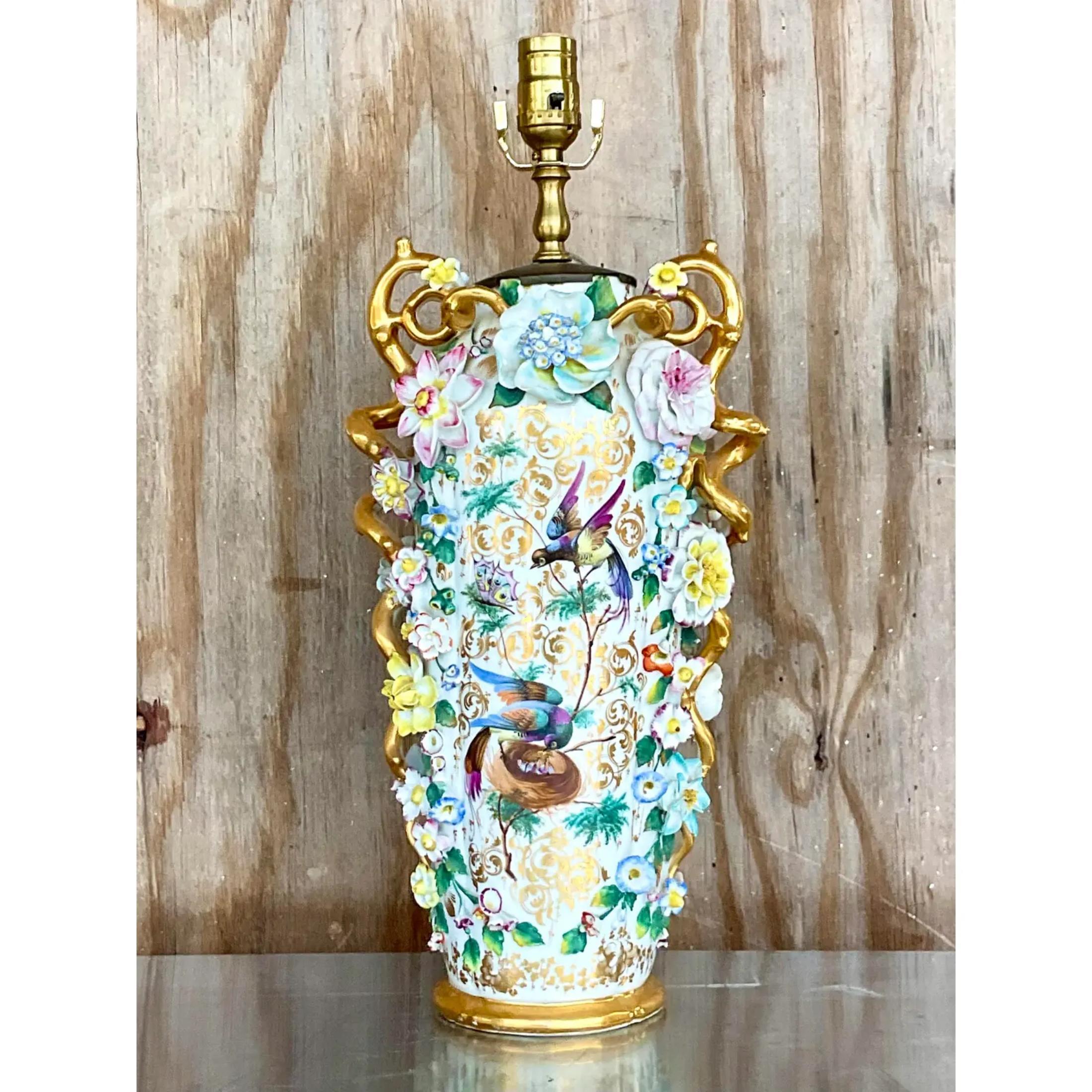 Porcelain Vintage Regency Capodimonte Table Lamp For Sale